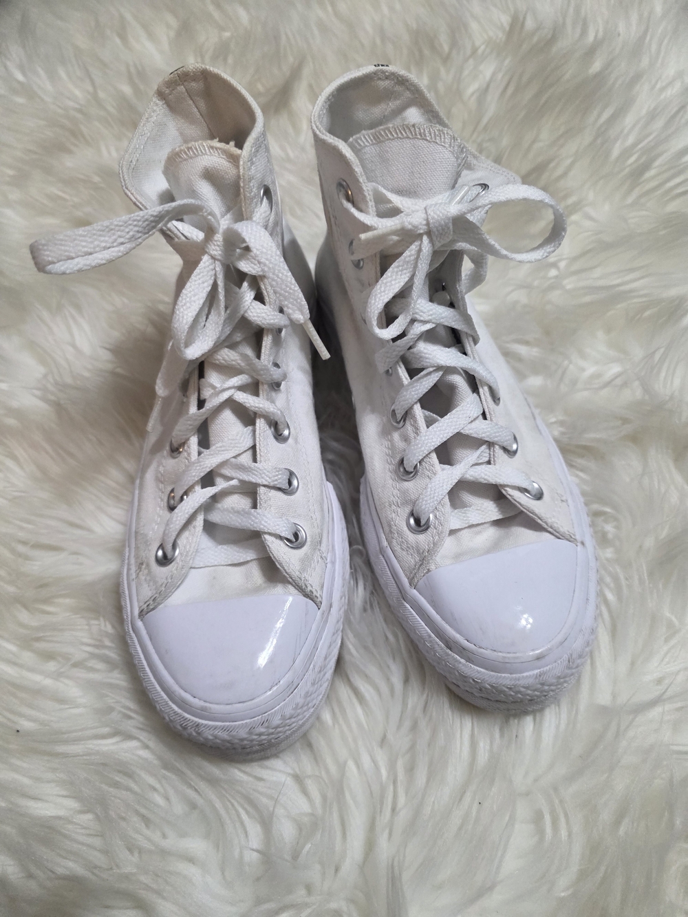 Converse White Women's High Top Canvas Sneakers - Platform Look - Picture 3 of 6